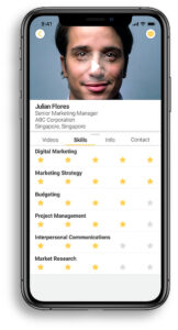Haloed professional networking member profile in iPhoneXS