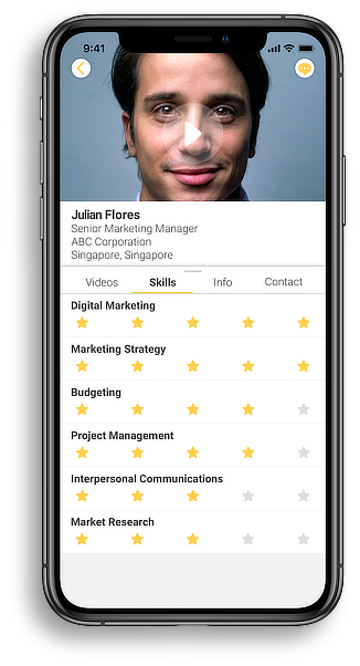 Haloed professional networking member profile in iPhoneXS